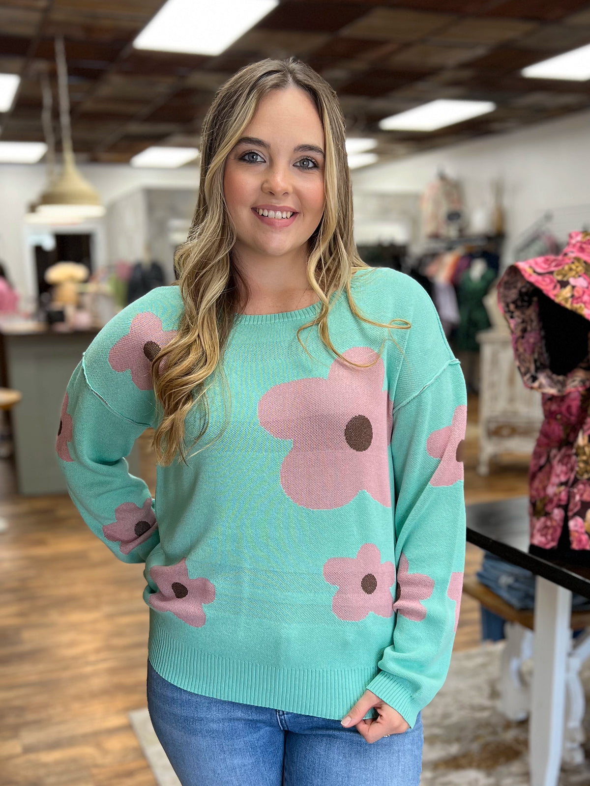 Flower Sweater in Mint