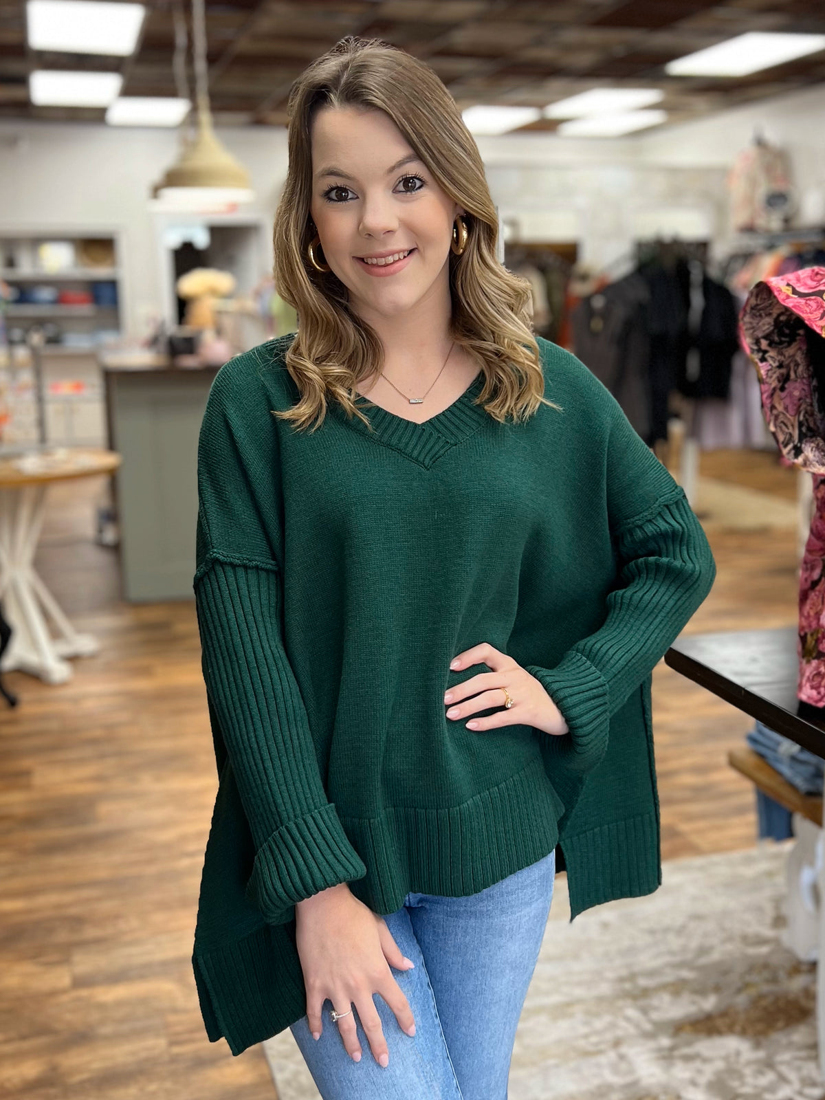 Solid Knit Forest Green Sweater