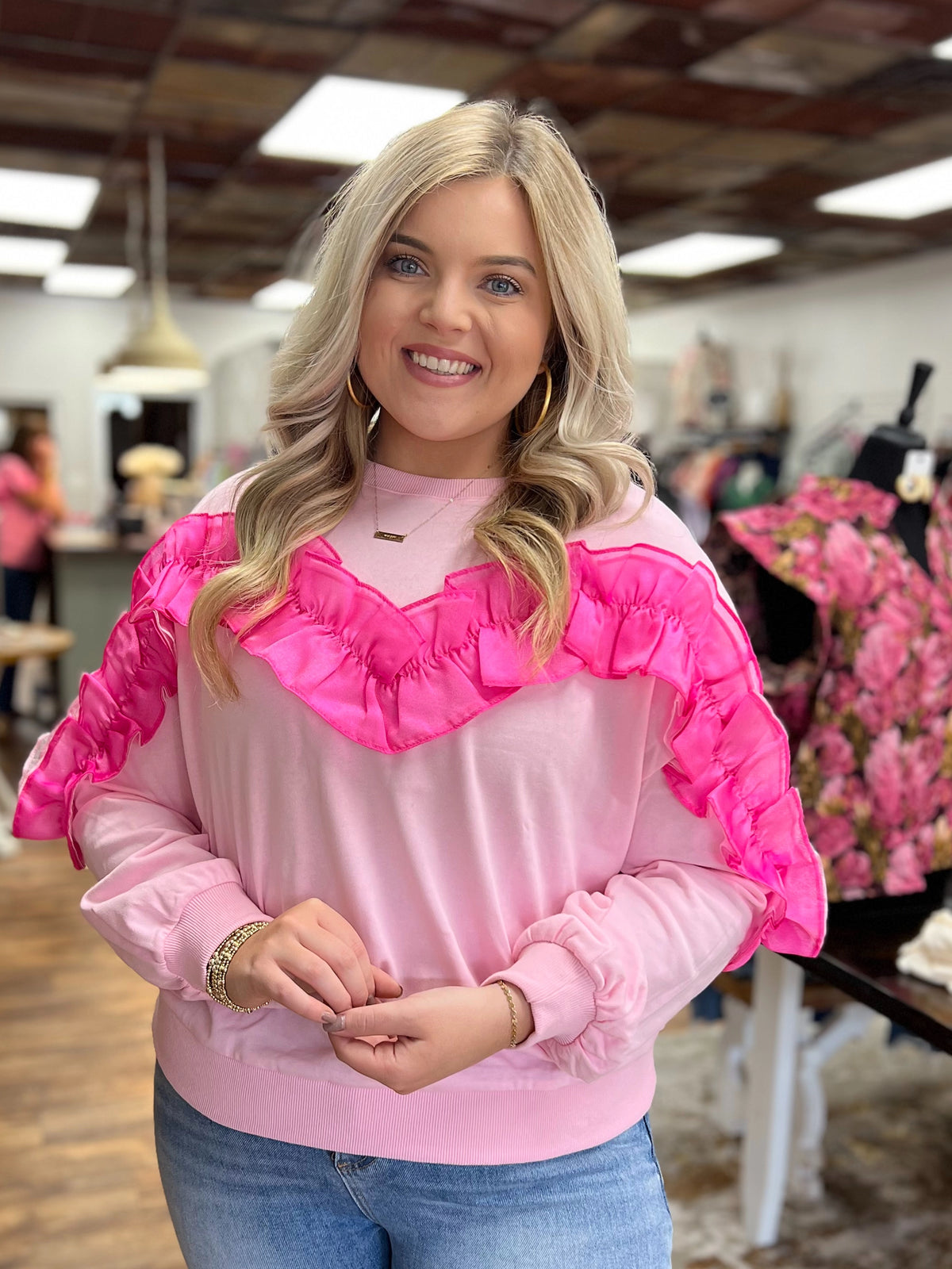 Pink Ruffle Pullover