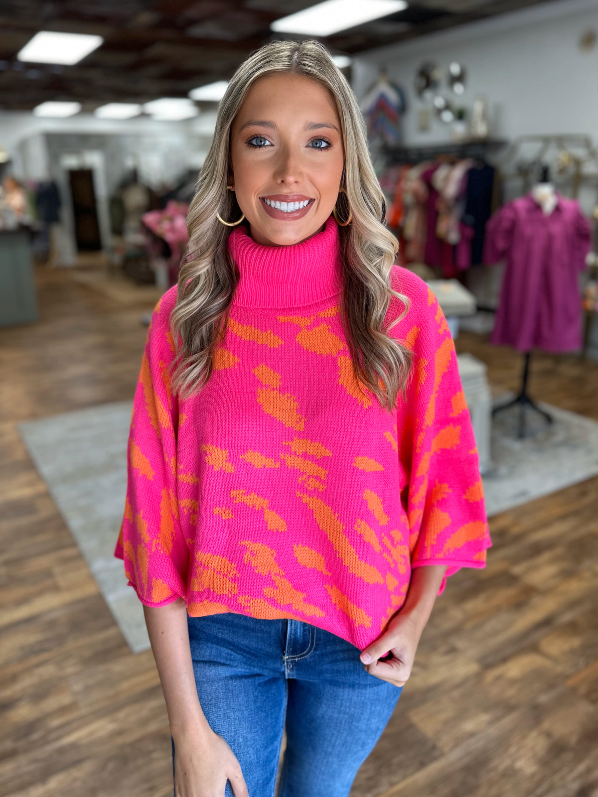 Hot Pink/ Orange TurtleNeck Sweater