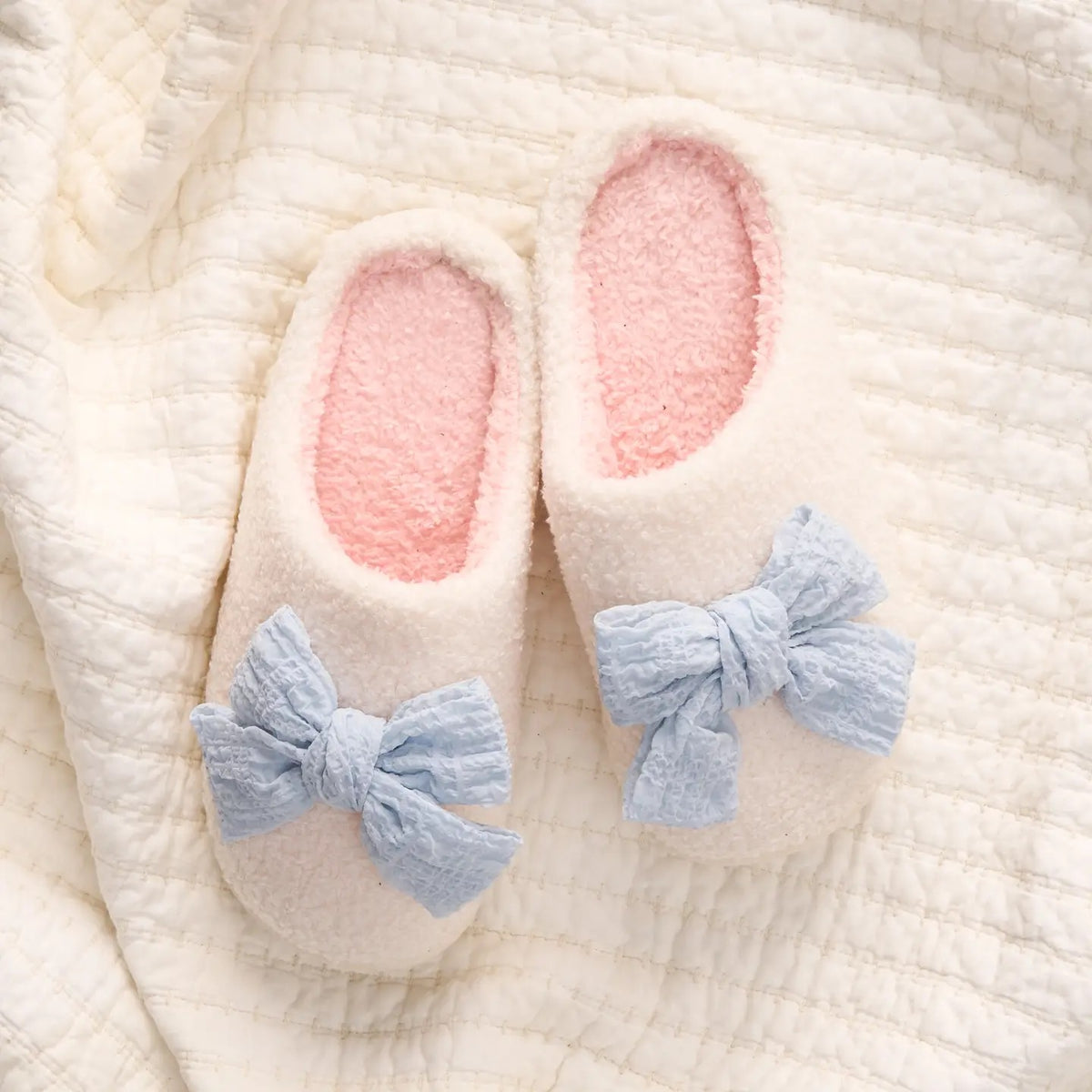 Fuzzy Slippers-Betty Bow Light Blue