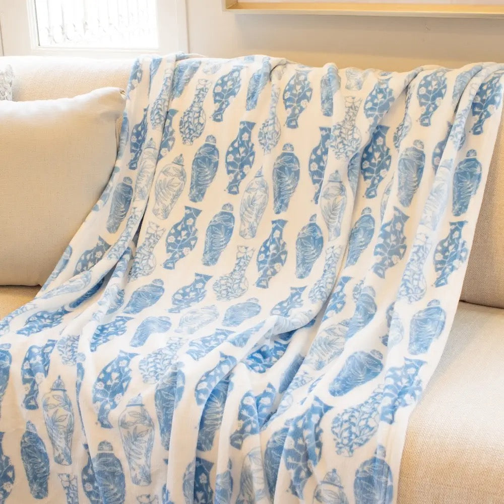 Claire Chinoiserie Throw Blue/White 50x60