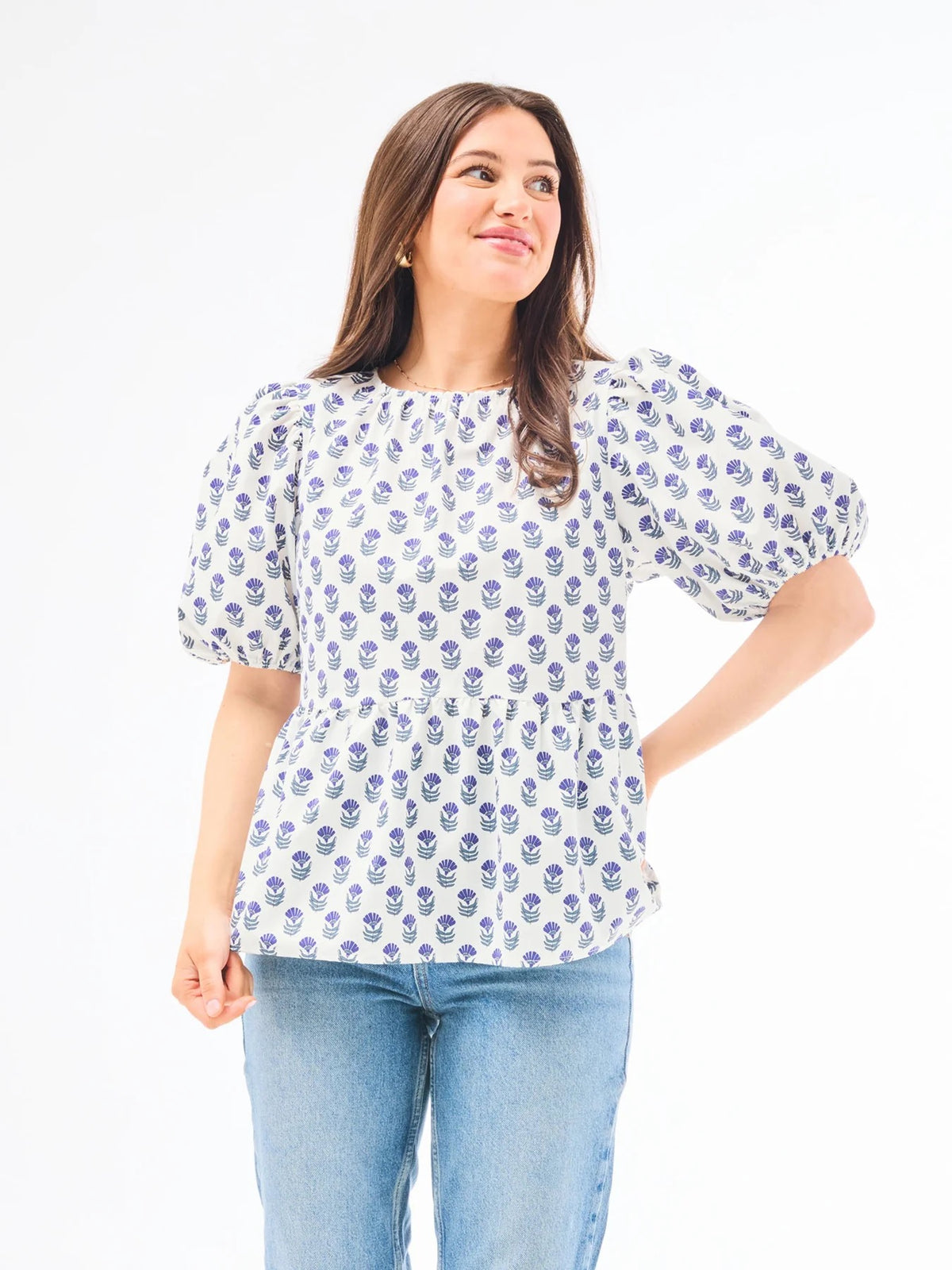 Nina Top | Floral Foulard Navy