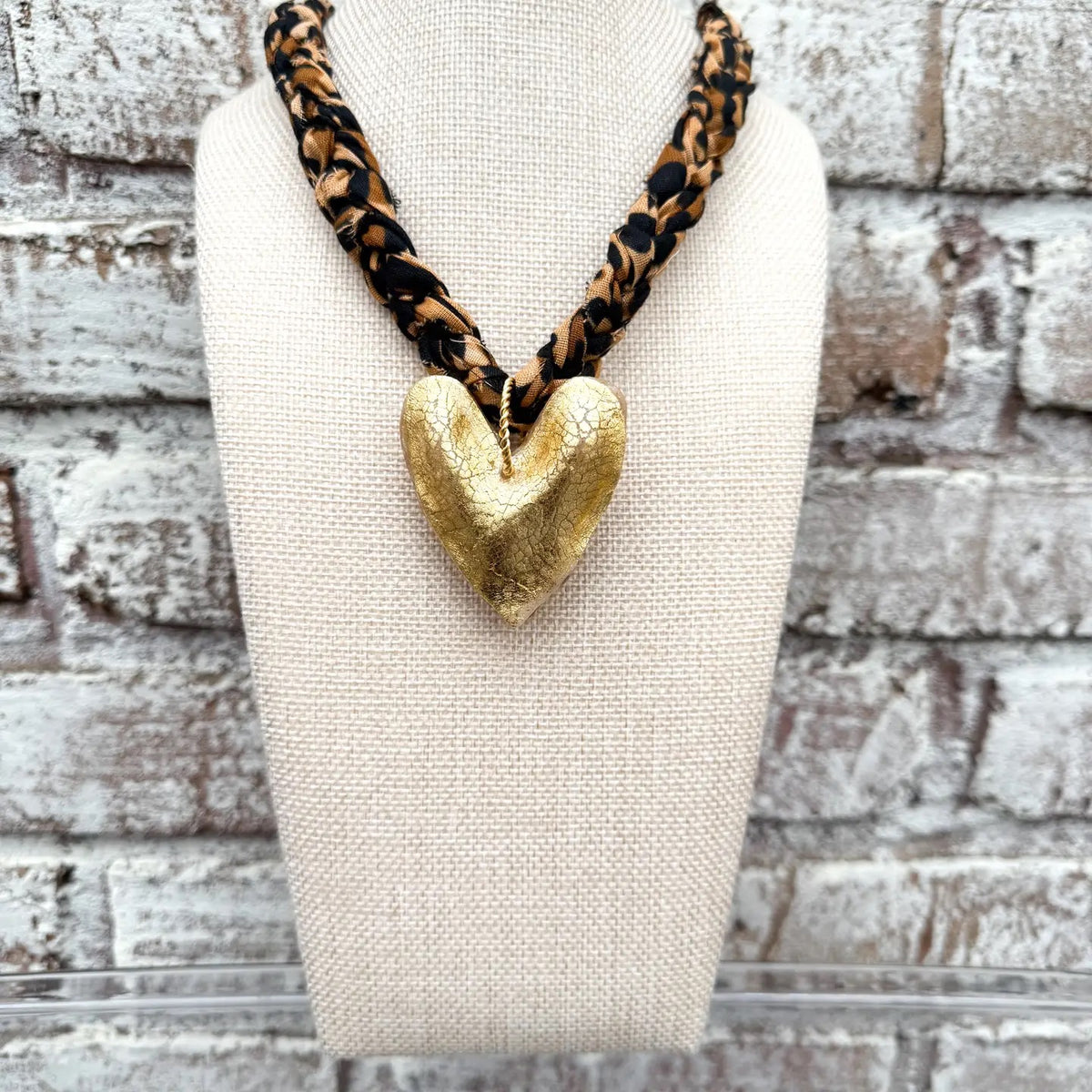 Chunky Leopard Bandana with Gold Leafed Heart Necklace