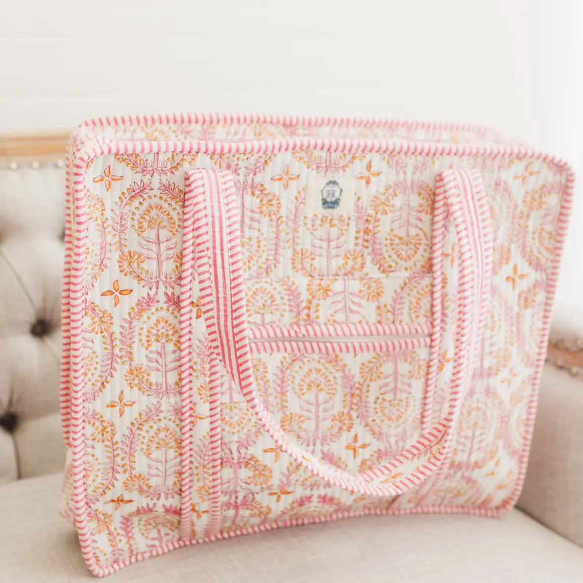 Dahlia | Large Quilted Zipper Tote Bag