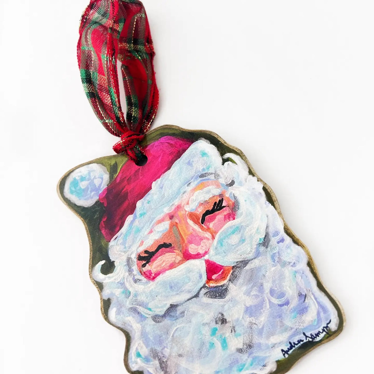 Santa Claus On Green Christmas Ornament Holiday Decor