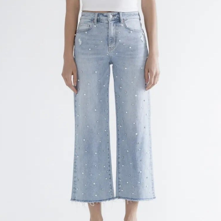 High Rise Wide Leg with Embellishment Jeans