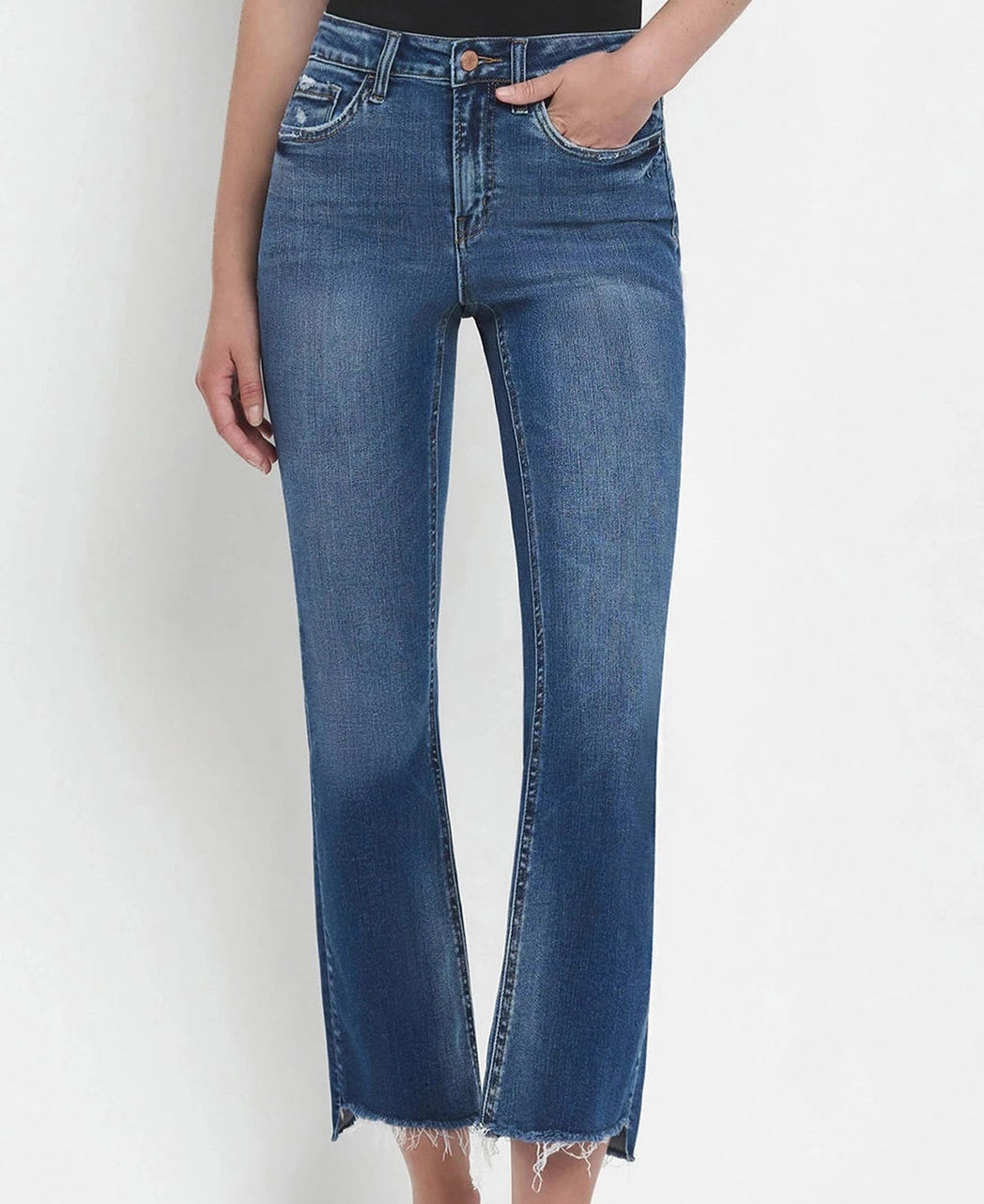 High Rise Raw Step Hem Jeans