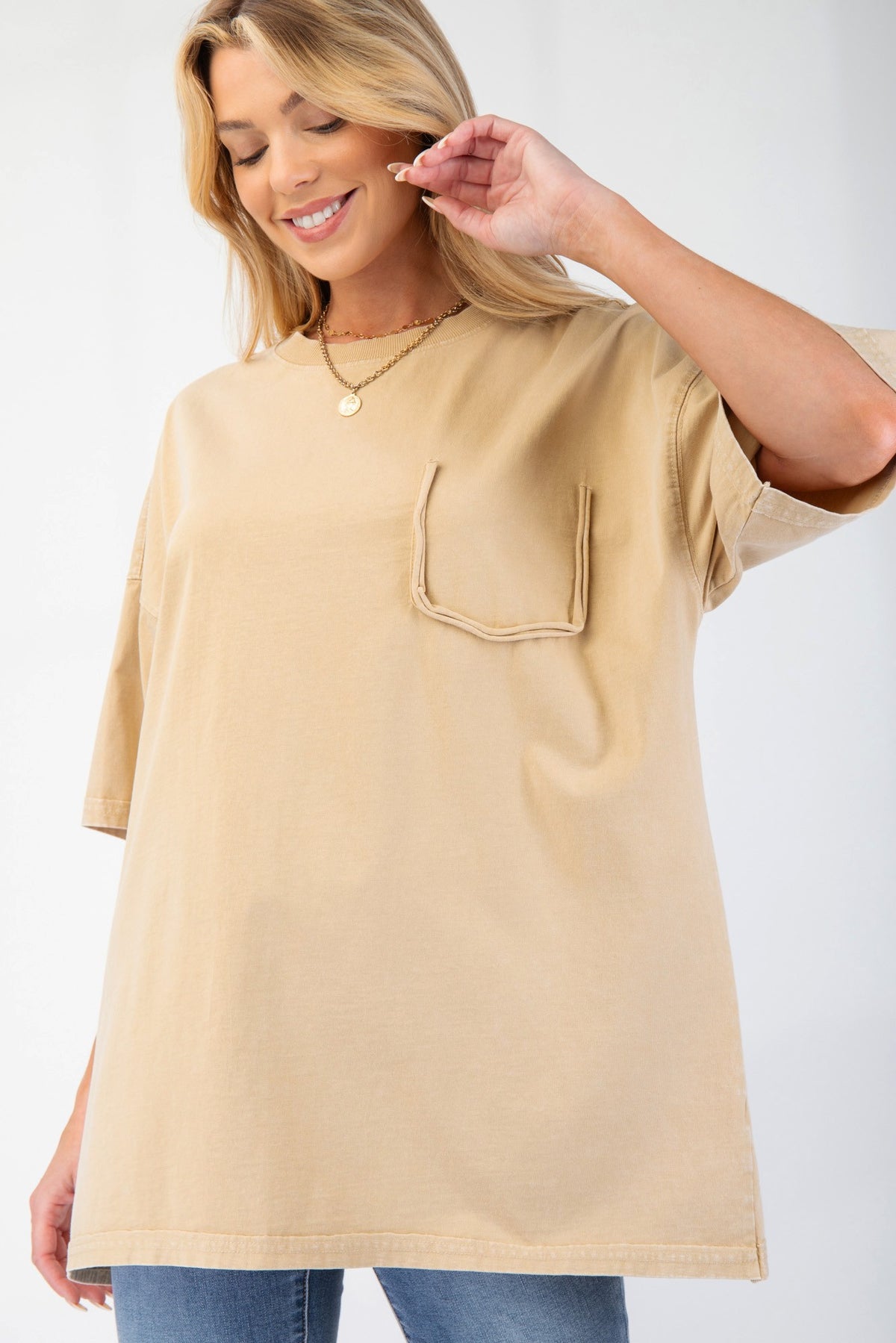 Oversized Pocket Tee in LT Mustard