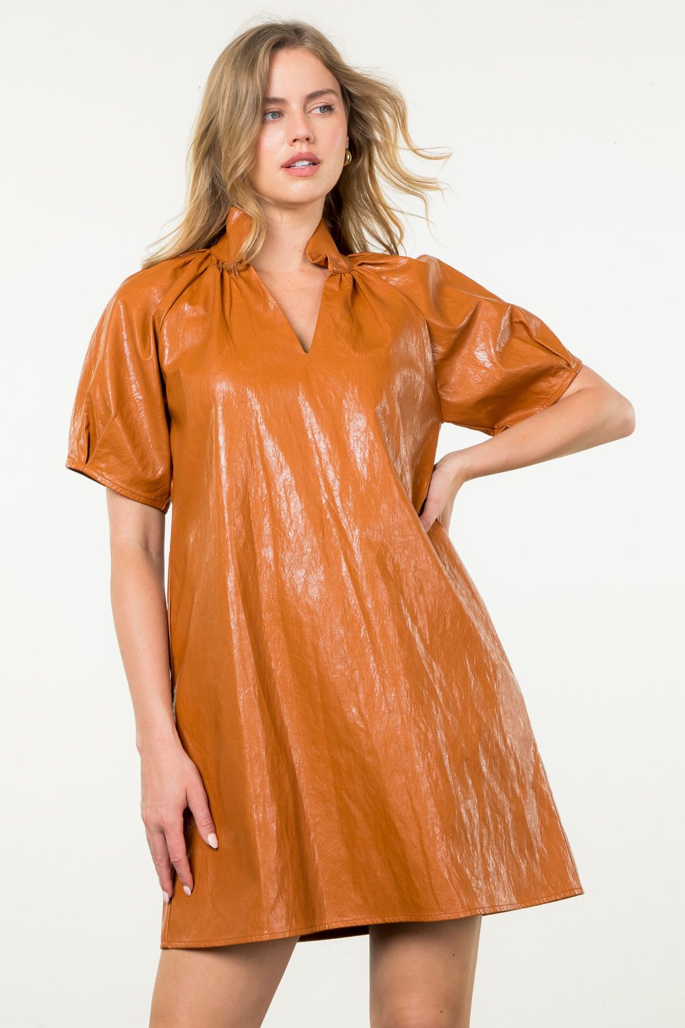 Rust Leather Mini Dress