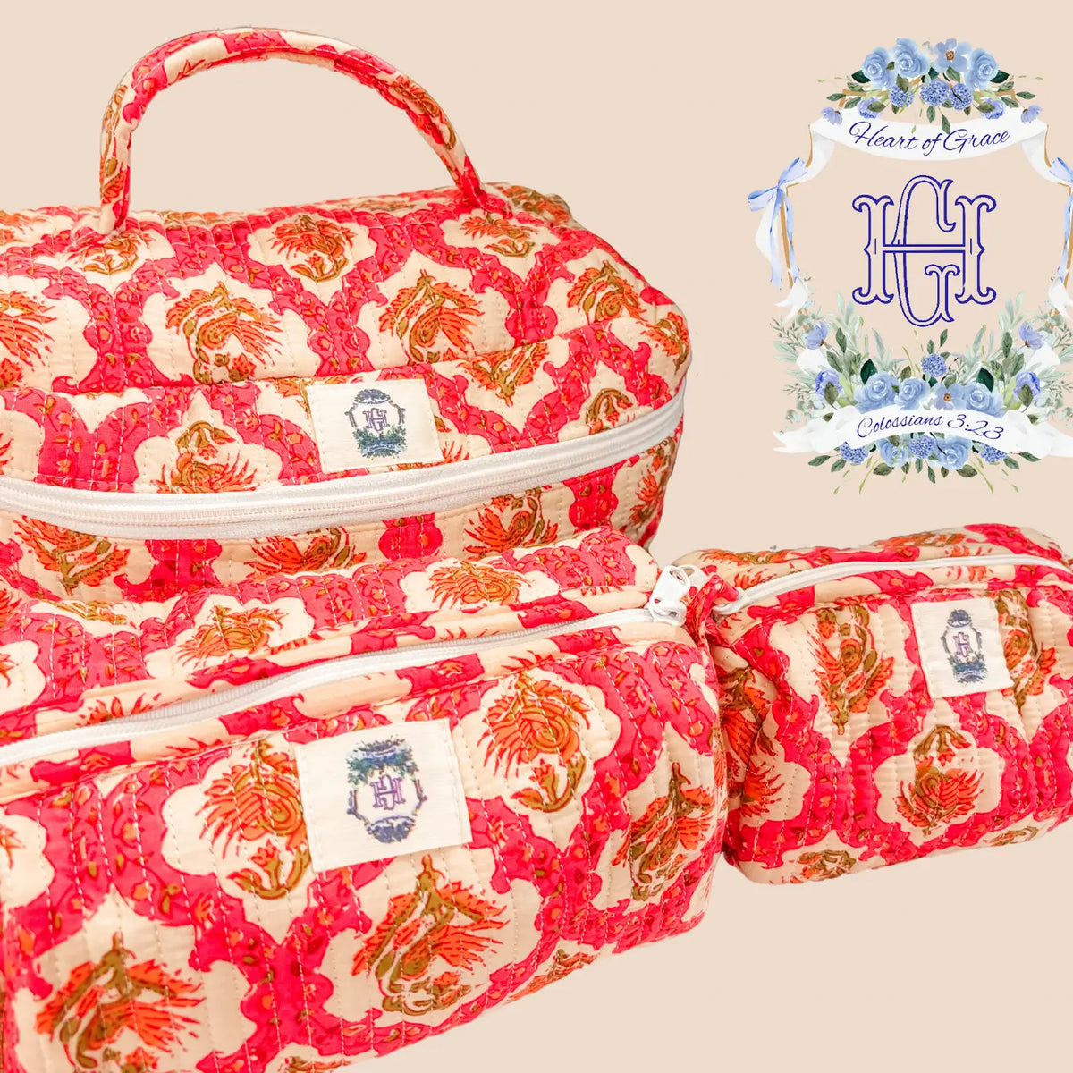 Sunset Dream Quilted Cosmetic Bag- Set of 3