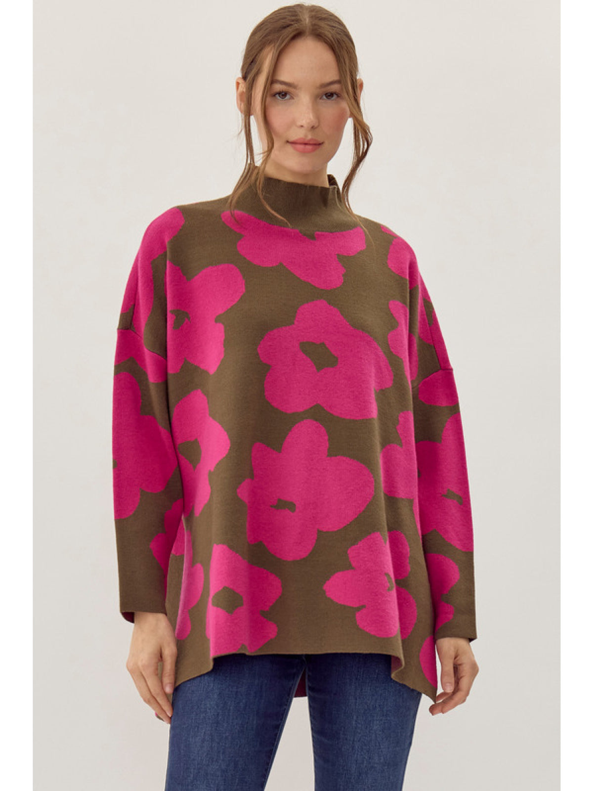 Olive/Fuchsia Floral Sweater