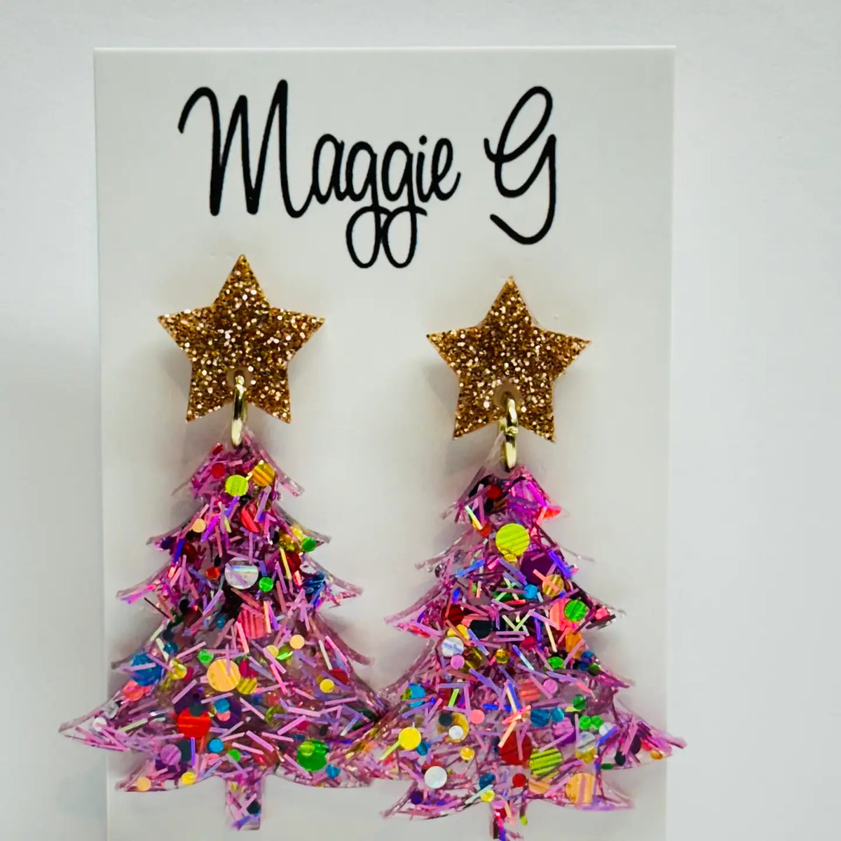 Pink Christmas Tree Earrings