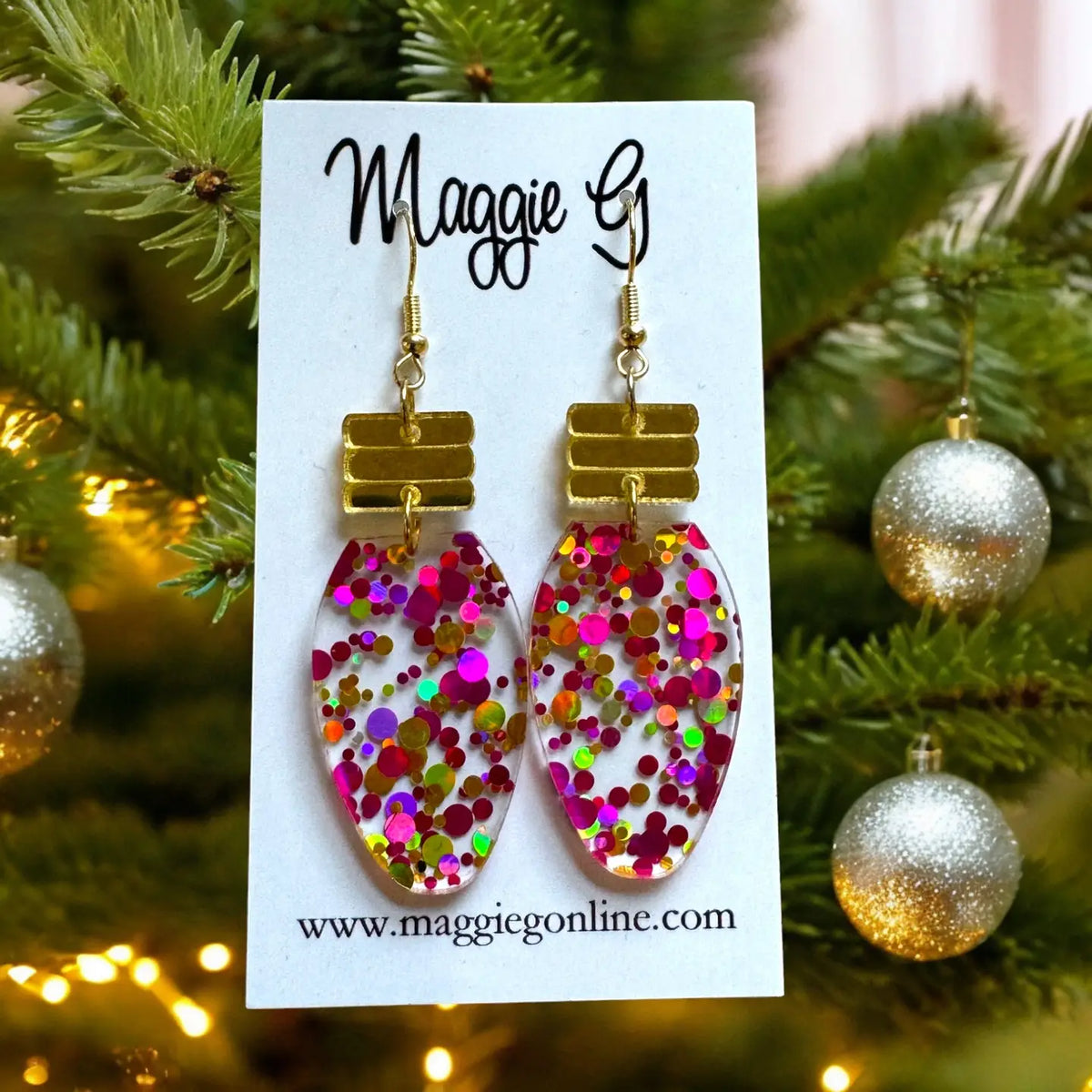 Pink Christmas Light Bulb Earrings