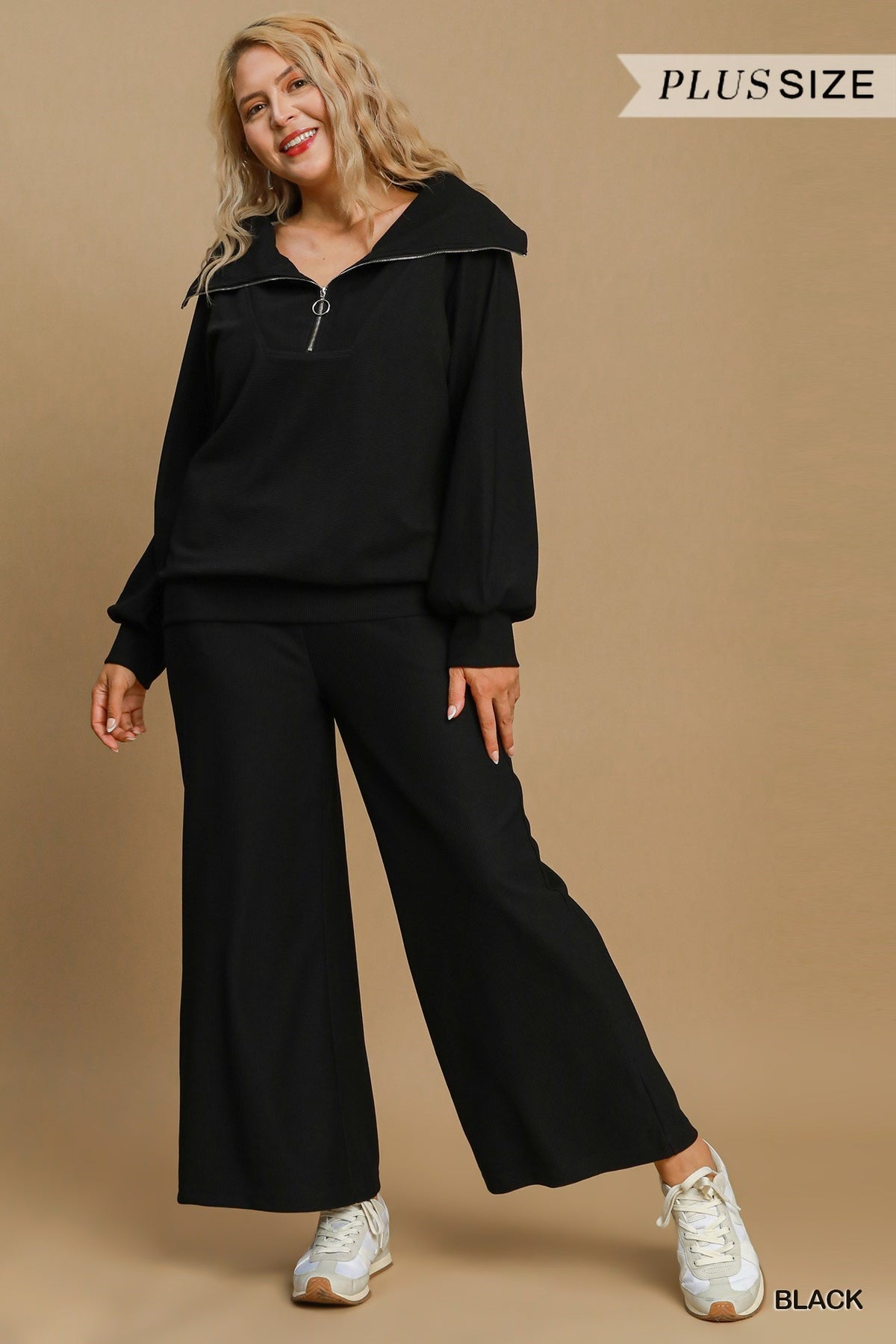 Black Textured Pants Set