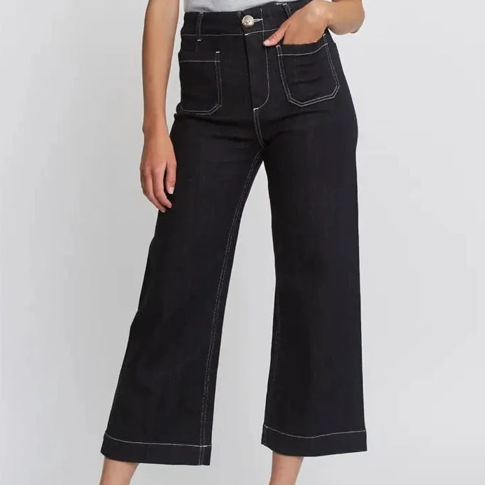 Super High Rise Wide Leg Cropped Jeans in Deep Cove