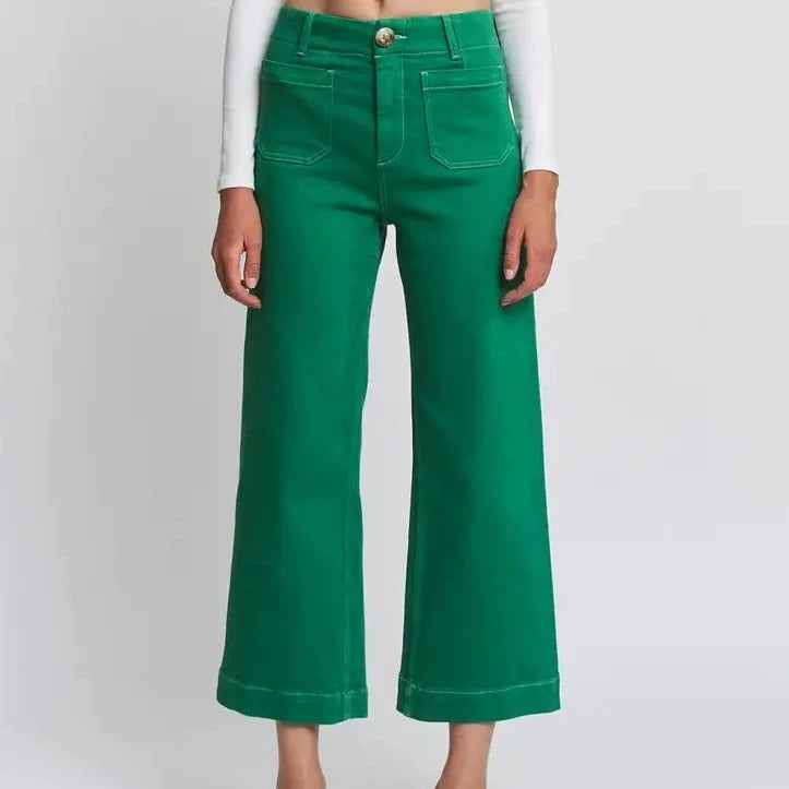 Super High Rise Wide leg Cropped Jeans in Green